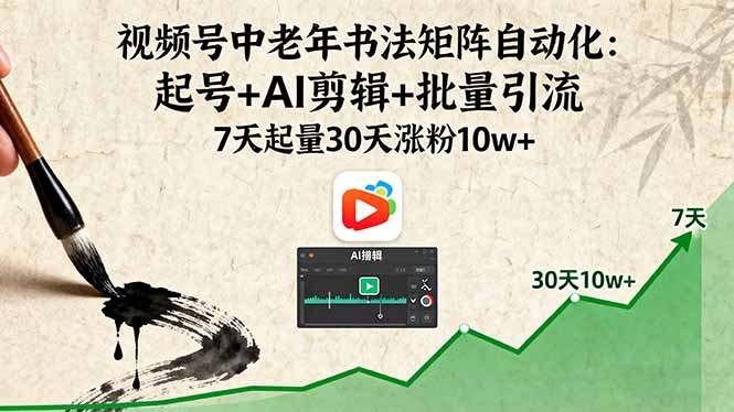 插图1–视频号中老年书法矩阵自动化:起号+AI剪辑+批量引流 7天起量30天涨粉10w+–免费资源分享站