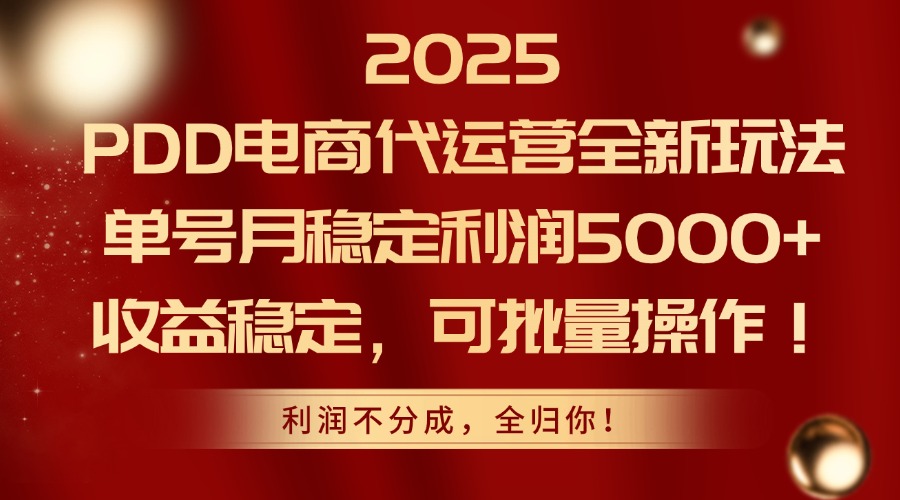 插图1–2025PDD电商代运营全新玩法,单号月稳定利润5000+,收益稳定,可批量操作–免费资源分享站