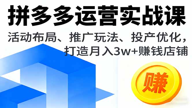 插图1–拼多多运营实战课,活动布局、推广玩法、投产优化,打造月入3w+赚钱店铺–免费资源分享站
