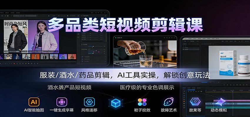插图1–多品类短视频剪辑课：服装/酒水/药品剪辑，AI工具实操，解锁创意玩法–免费资源分享站