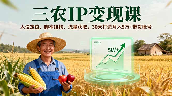 插图1–三农IP变现课,人设定位、脚本结构、流量获取,30天打造月入5万+带货账号–免费资源分享站