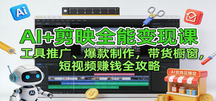 插图1–AI+剪映全能变现课：工具推广、爆款制作、带货橱窗，短视频赚钱全攻略–免费资源分享站