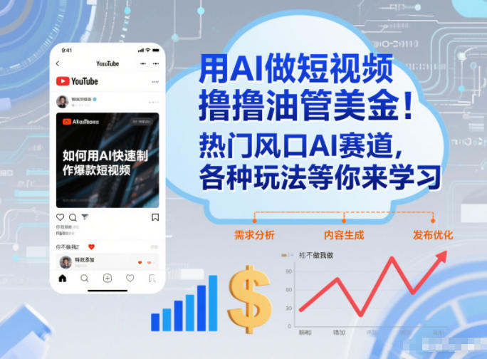 用AI做短视频撸油管美金，热门风口AI赛道，你不做我做，各种玩法等你来学习