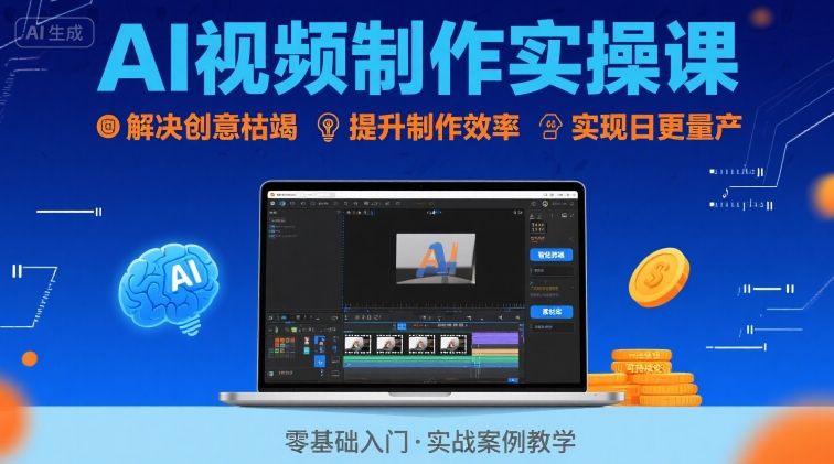 Ai视频制作实操课,解决创意枯竭、效率低下痛点,实现日更量产可持续变现