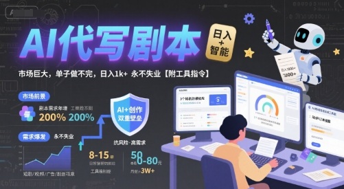 AI代写剧本,市场巨大,单子做不完,日入1k+ 永不失业【附工具指令】