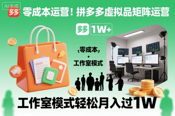 零成本运营!拼多多虚拟品矩阵运营,工作室模式轻松月入过1W