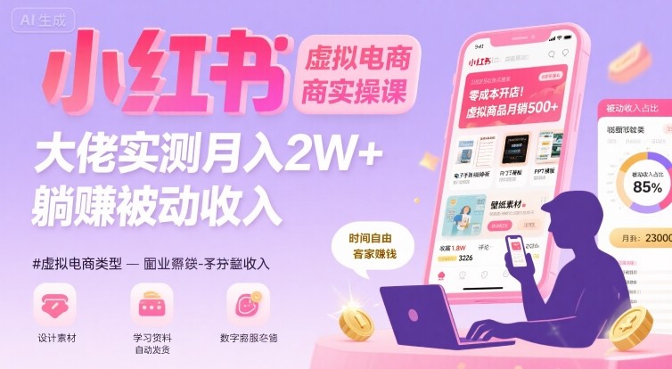 小红书虚拟电商，大佬实测月入2W+，实现被动收入