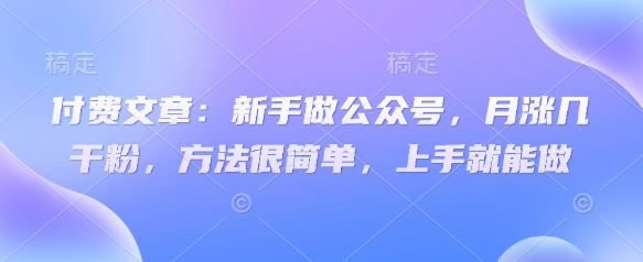 付费文章:新手做公众号,月涨几干粉,方法很简单,上手就能做