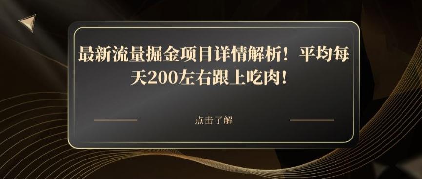 最新流量掘金项目详情解析!平均每天200左右跟上吃肉!