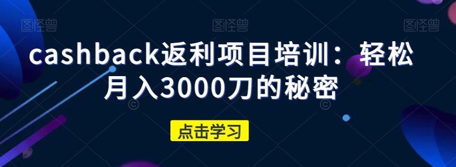 cashback返利项目培训:轻松月入3000刀的秘密