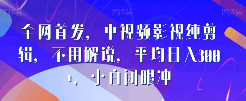 全网首发,中视频影视纯剪辑,不用解说,平均日入300+,小白闭眼冲