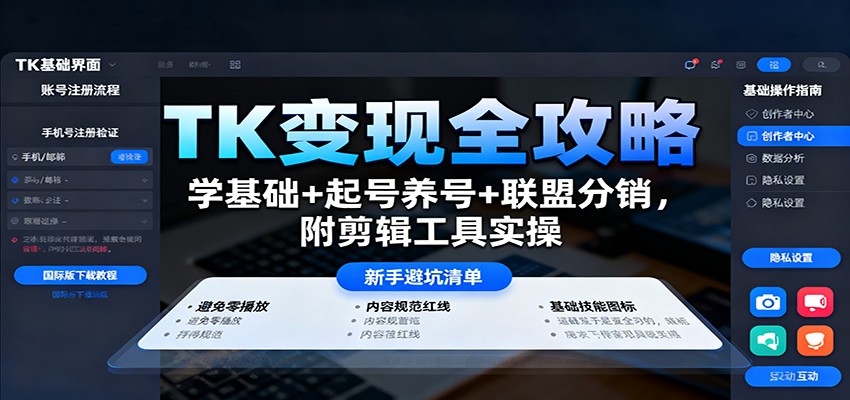 插图1–TK变现全攻略：学基础+起号养号+联盟分销，附剪辑工具实操–免费资源分享站