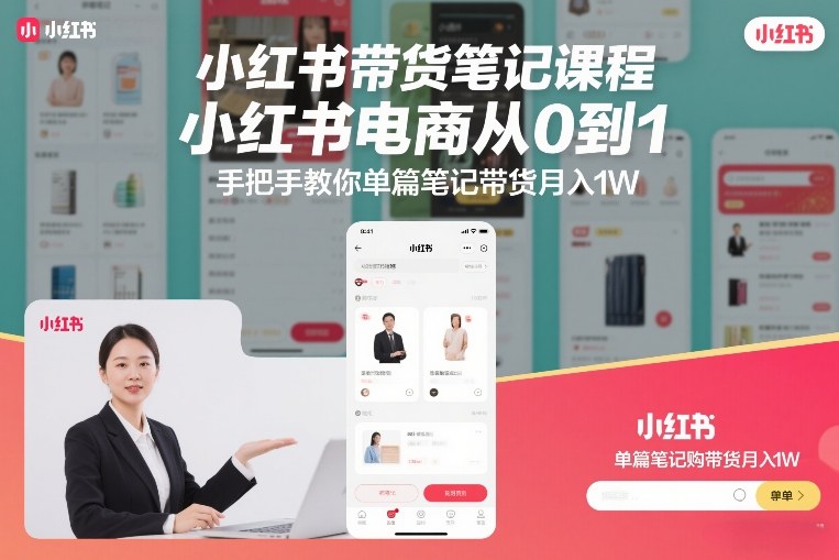 小红书带货笔记课程,小红书电商从0到1,手把手教你单篇笔记带货月入1W