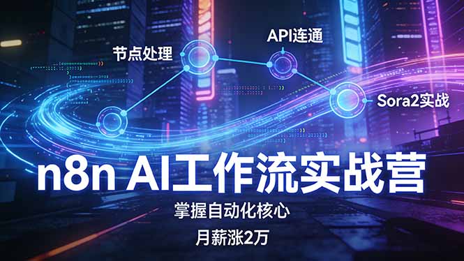 插图1–n8n AI工作流实战营,节点处理+API连通+Sora2实战,掌握自动化核心月薪涨2万–免费资源分享站