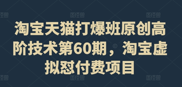淘宝天猫打爆班原创高阶技术第60期,淘宝虚拟怼付费项目