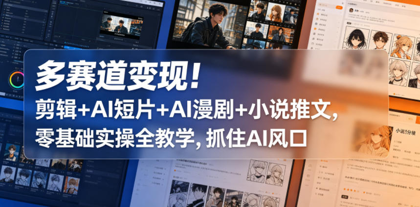 多赛道变现！剪辑+AI短片+AI漫剧+小说推文，零基础实操全教学，抓住AI风口
