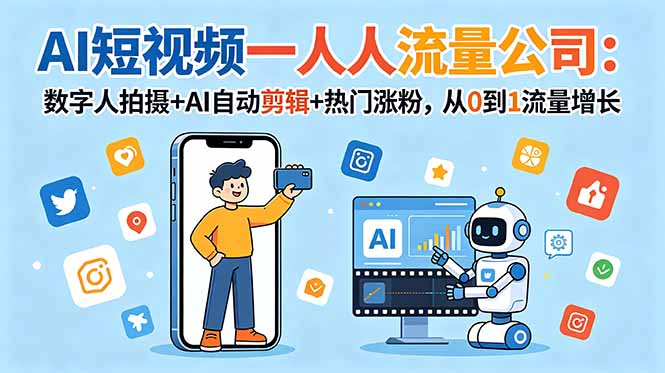 插图1–AI短视频一人流量公司:数字人拍摄+AI自动剪辑+热门涨粉,从0到1流量增长–免费资源分享站
