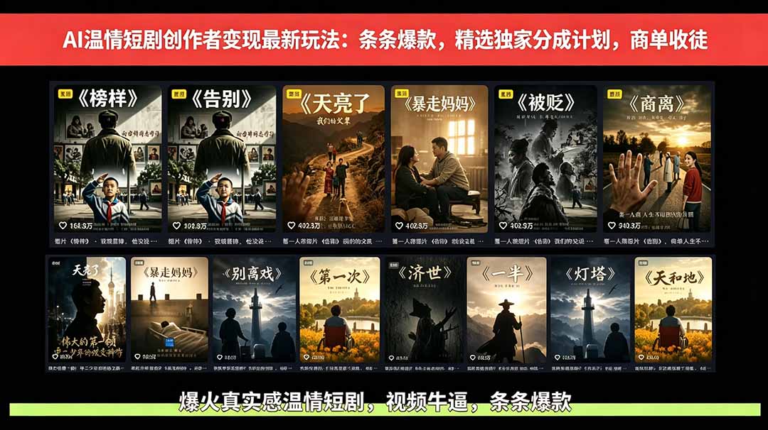 插图1–AI温情短剧创作者变现最新玩法:视频牛逼,条条爆款,精选独家分成计划,商单收徒–免费资源分享站