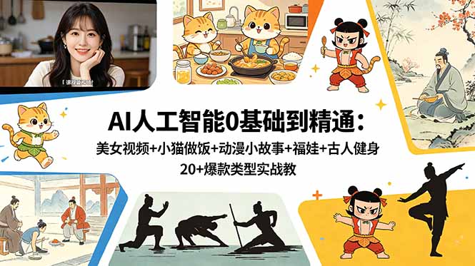 插图1–AI人工智能0基础到精通:美女视频+小猫做饭+动漫小故事+福娃+古人健身,20+爆款类型实战教学–免费资源分享站