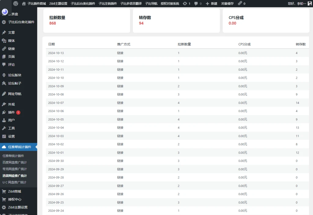 WordPress任推帮 网盘拉新数据统计插件 推广项目分发和流量变现平台