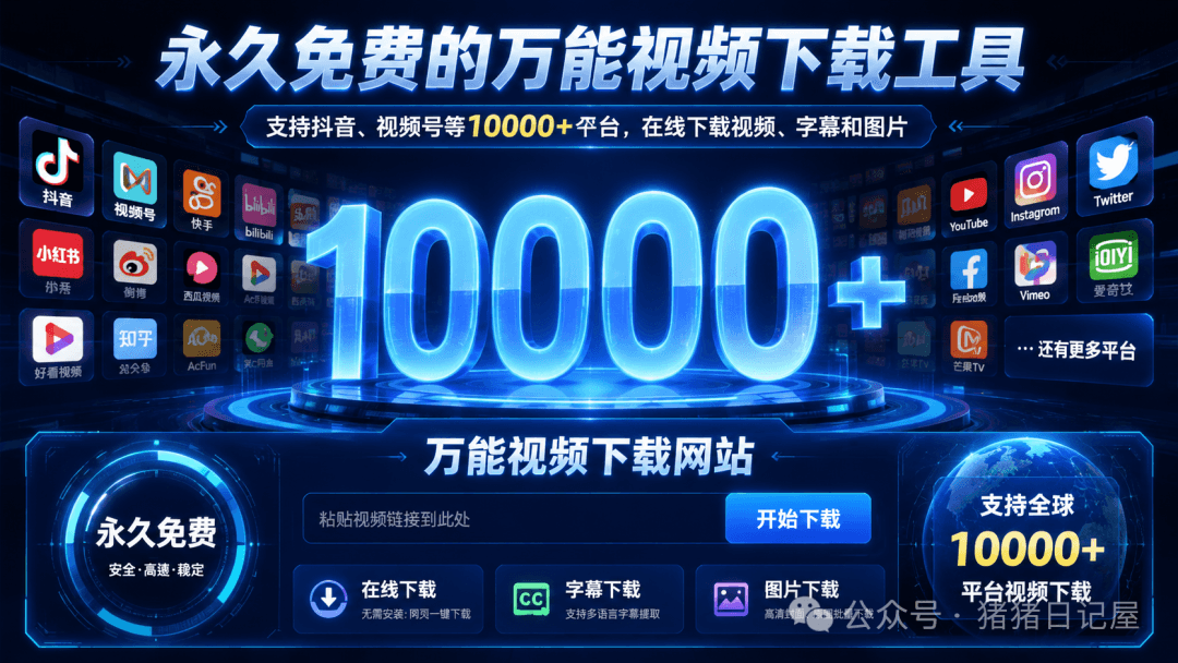 地表最强！永久免费的万能视频解析下载工具，支持全球1万多个平台，免费在线下载视频、字幕和图片